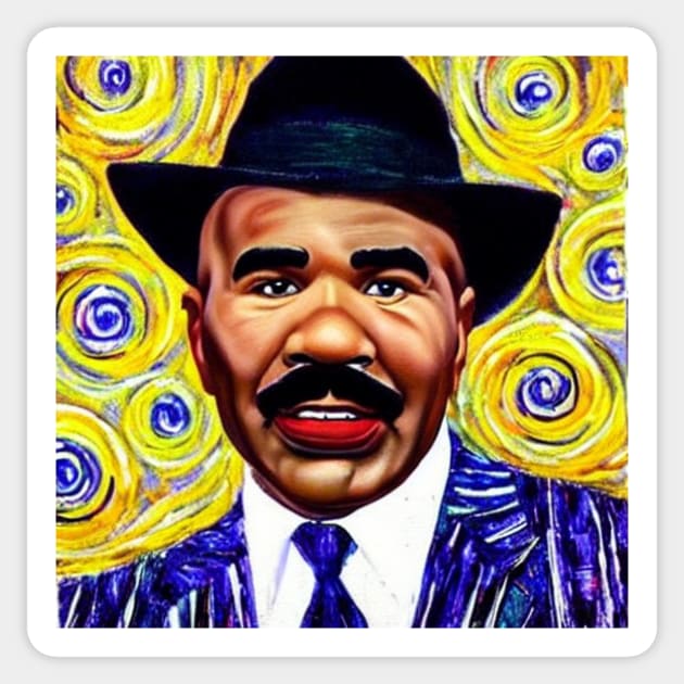 steve harvey oil painting van gogh art style t shirt design Sticker by Sunlyleaf